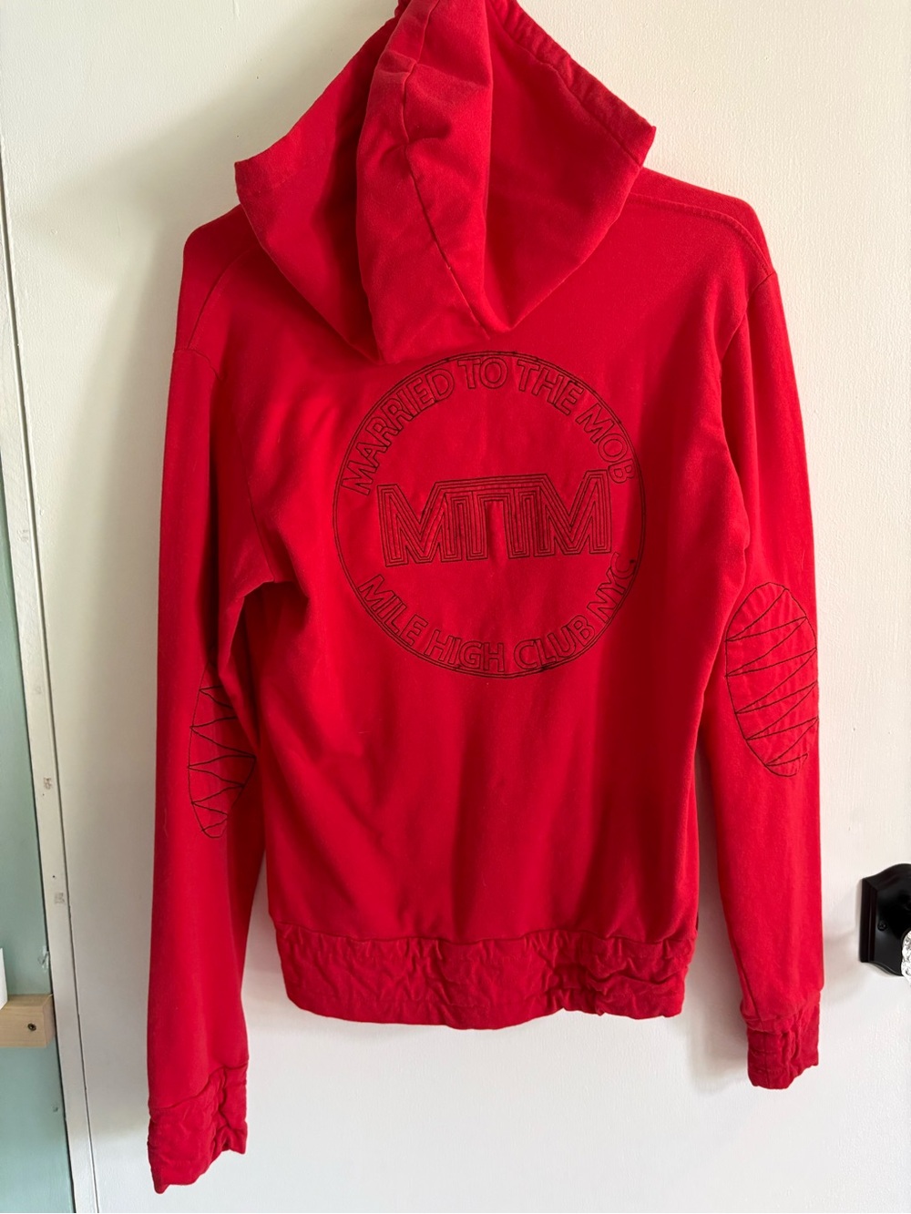Married to the Mob Bright Red Hooded Sweatshirt with Back MTM Logo